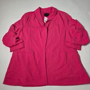 Dakota‎ Blue Crepe Blazer Women XXL Pink Ruched 3/4 Sleeve Open Front New